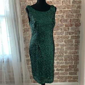 Sequin Sheath Cocktail Dress - Emerald Green